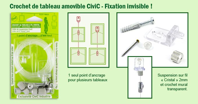 Crochet de tableau amovible - Fixation invisible